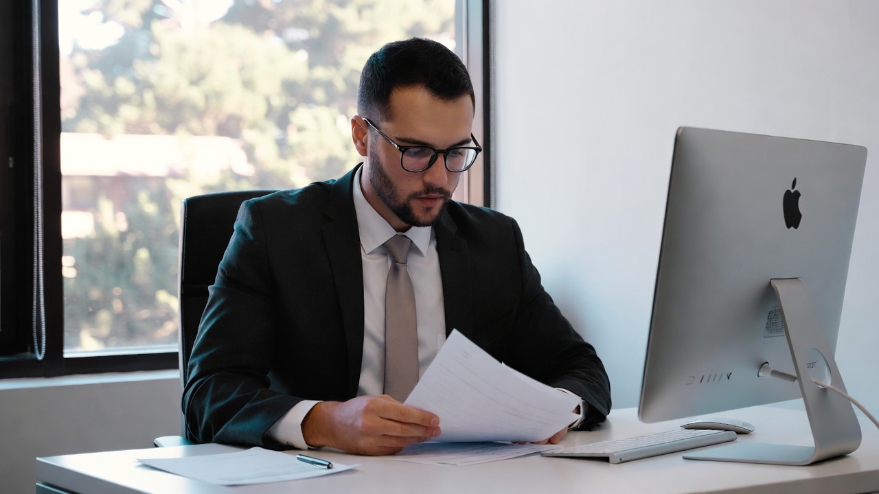 Legal professional reviewing documents