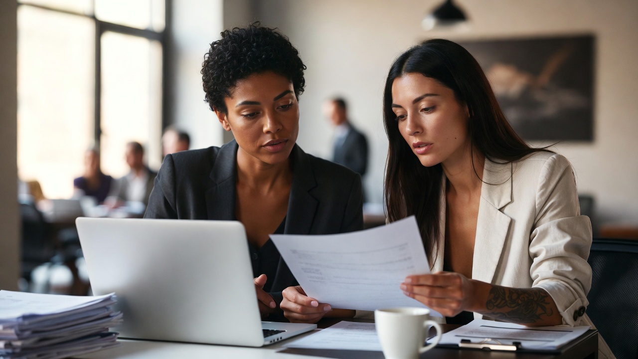Legal professionals reviewing documents